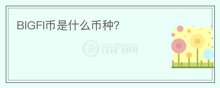 BIGFI幣是什么幣種？